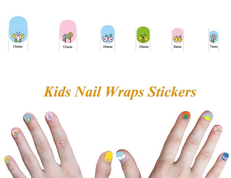 IHUKEIT Kids Nail Stickers Full Nail Wraps Self Adhesive Nail Polish Strips for Kids Girls Nail Art Decoration Fun Including Flowers Butterflies Cows Recommend for Age 8 and Older (Pack of 10) - Image 2